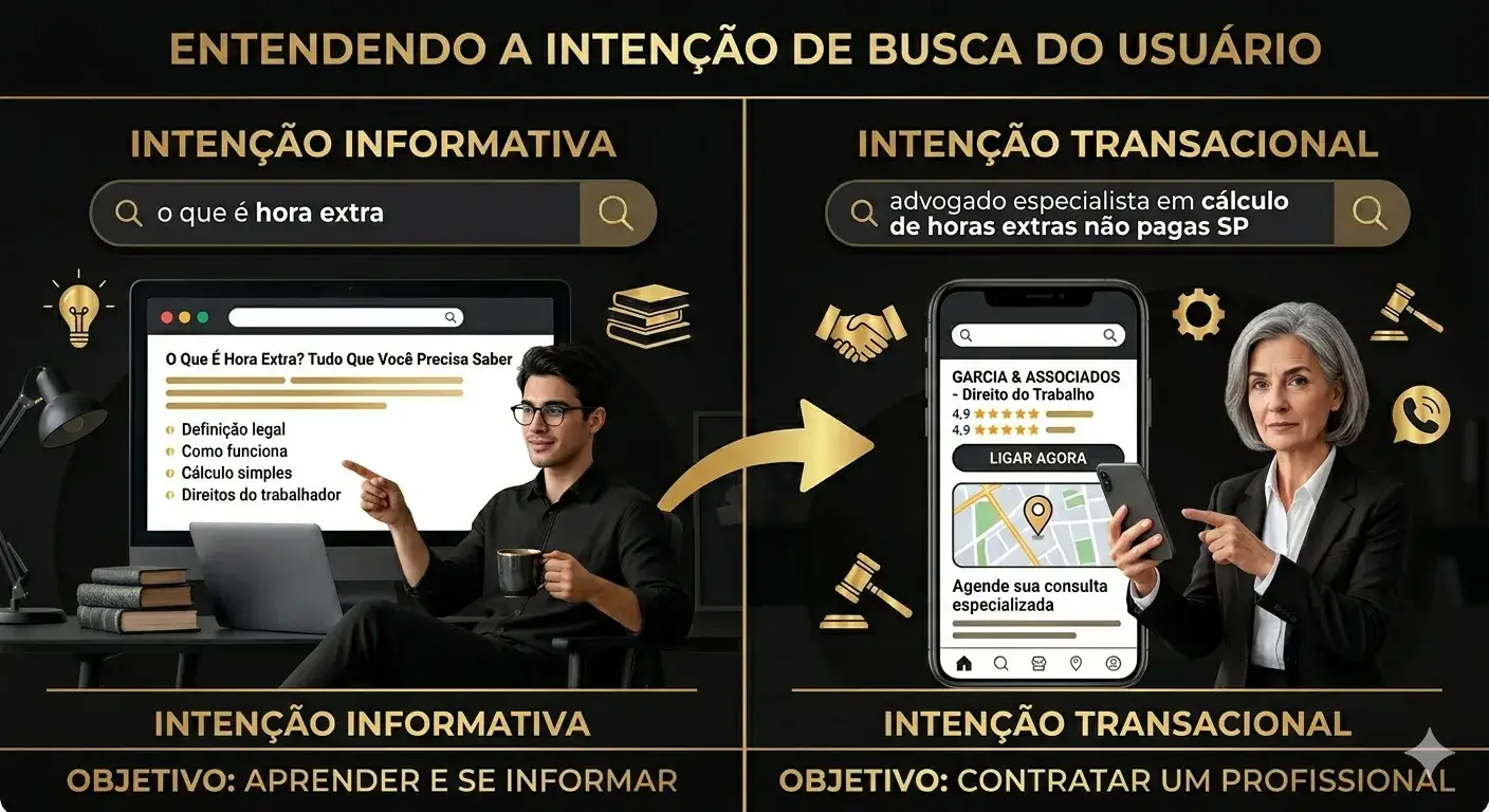 Advogada aponta para celular com busca de melhores palavras-chave para google ads advocacia trabalhista.