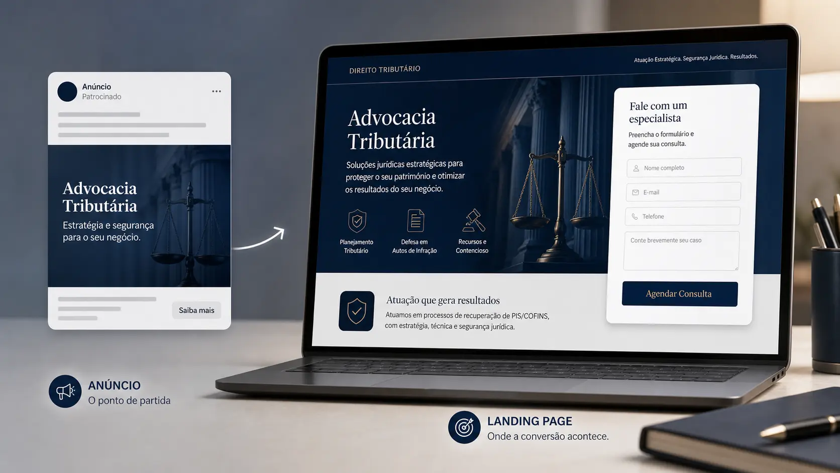 Anúncio de advocacia tributária: google ads para advogado tributarista vale a pena.