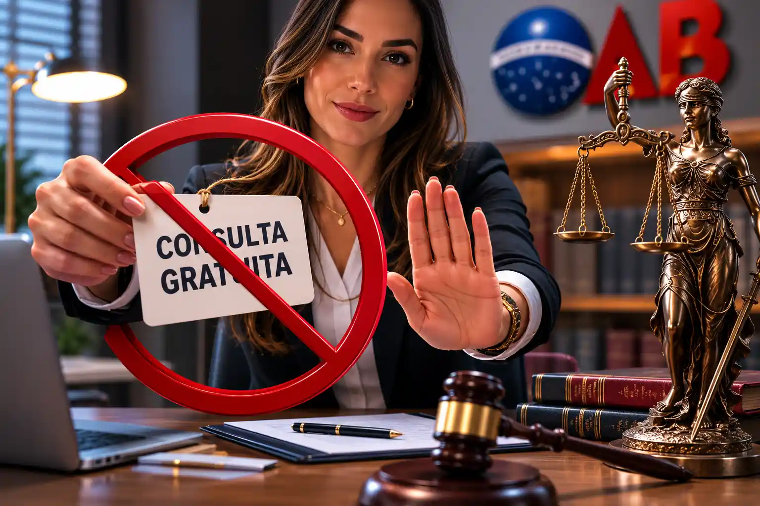 Advogada nega consulta gratuita, conforme provimento 205/2021 OAB.