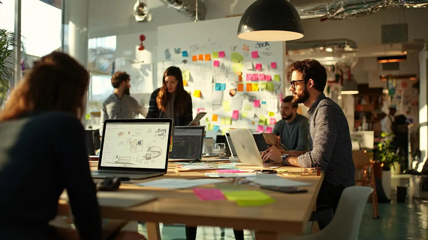 Equipe em reunião discute como escolher uma agência de marketing para advogado.