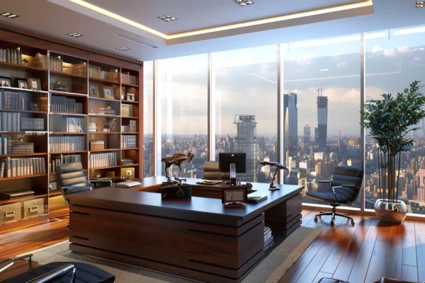 Escritório de advocacia moderno com vista para a cidade, ideal para saber como destacar o escritório de advocacia no mercado.